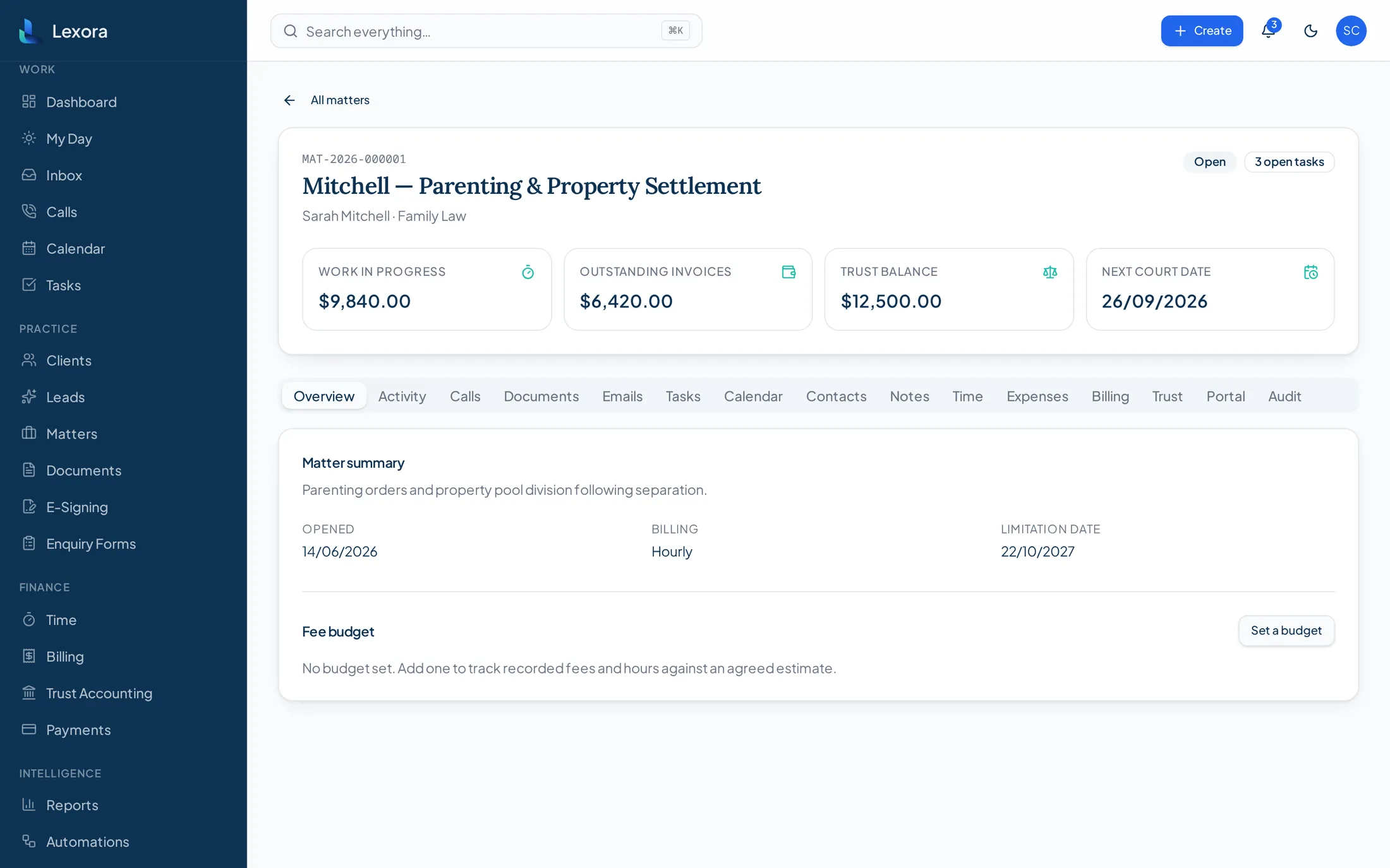 Lexora Complete matter workspace